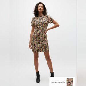 ​ZARA Mod Psychedelic Paisley Mini Dress - Pink & Green - Size Small